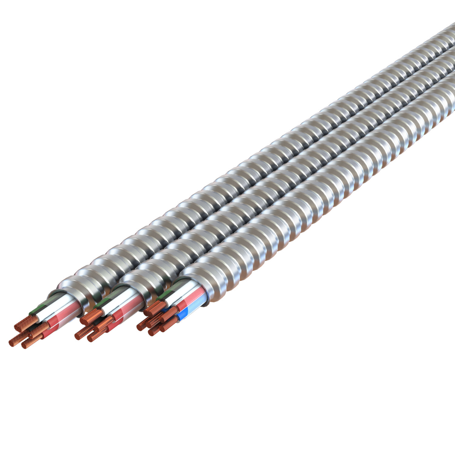 S10-2/10-2/10-1 BK RD WE/BK WE/RD GN MC Plus Lite, Plain Interlocked Aluminum Armor , 1000' Reel, Type MC - Neutral Per Phase