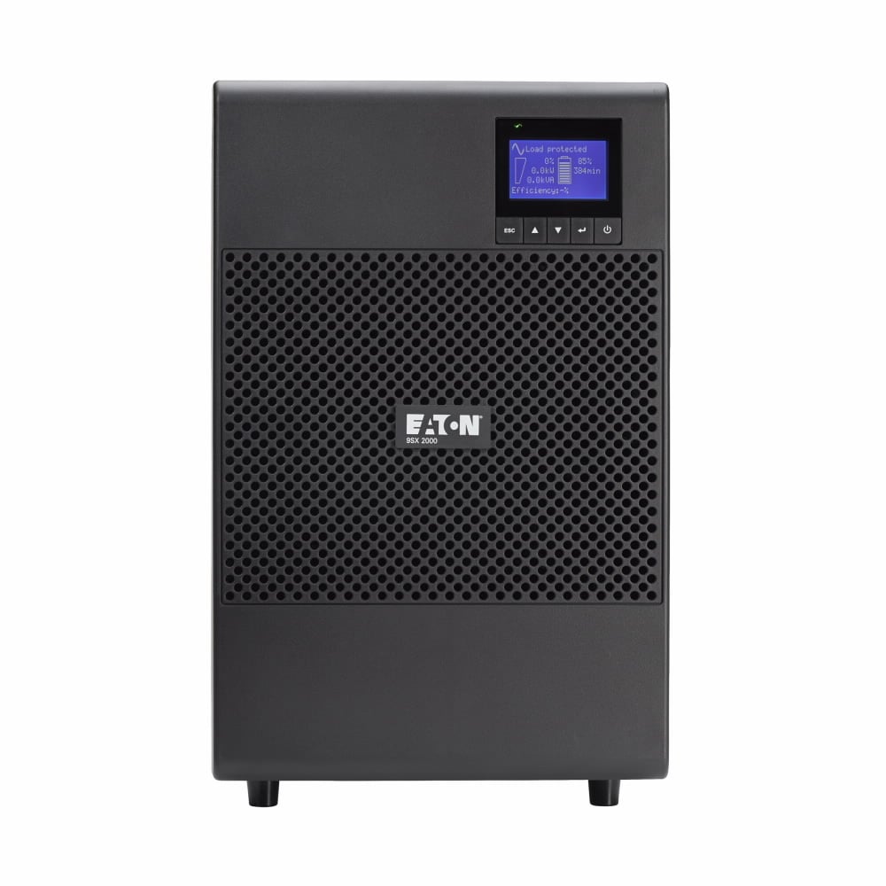 Eaton 9SX online, extended runtime UPS, 2000 VA, 1800 W, 5-20P input, Outputs: (6) 5-20R, (1) L5-20R, 13.6"Hx8.4"Wx16.2"D, 77.2 lb., network card optional