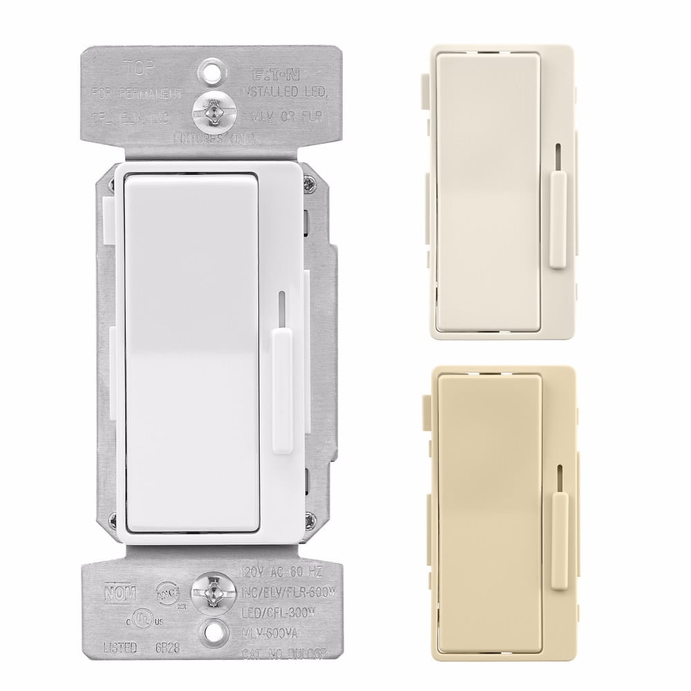 Eaton decorator dimmer, 120V, Universal decorator dimmer w/ preset White/Ivory/Light Almond