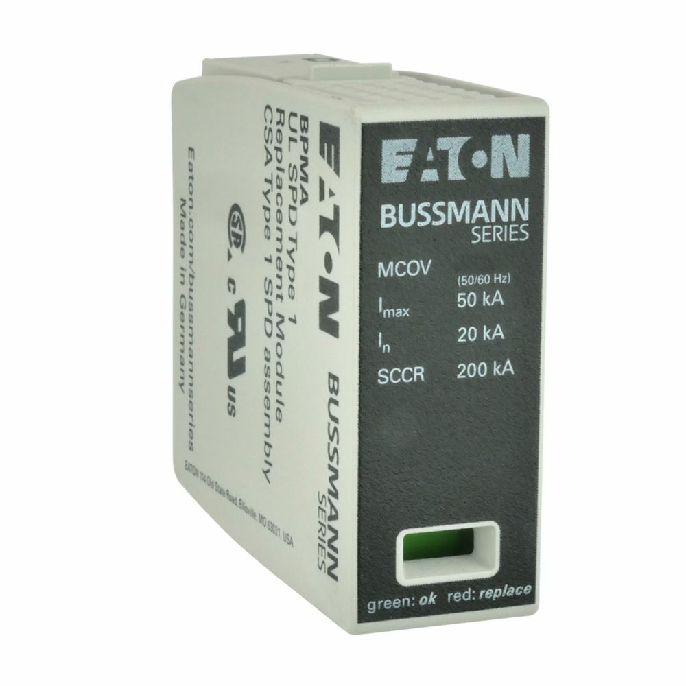 Eaton Bussmann series replacement module, Technology type MOV, 50/60 Hz freq rating, 200 kA short ckt rating, 35 mm DIN rail mount, GL/GG class, 25 Ns response time, Thermoplastic, -40 to 80 C operating temperature, 230V operating voltage