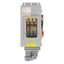 Eaton Crouse-Hinds series Arktite WSRD interlocked receptacle with enclosed safety disconnect switch, 30A, Three-wire, four-pole, Brass contacts, Windowed door, Non-fused, Style 2, Cutler-Hammer, Sheet steel, Spring door, 480/600 Vac