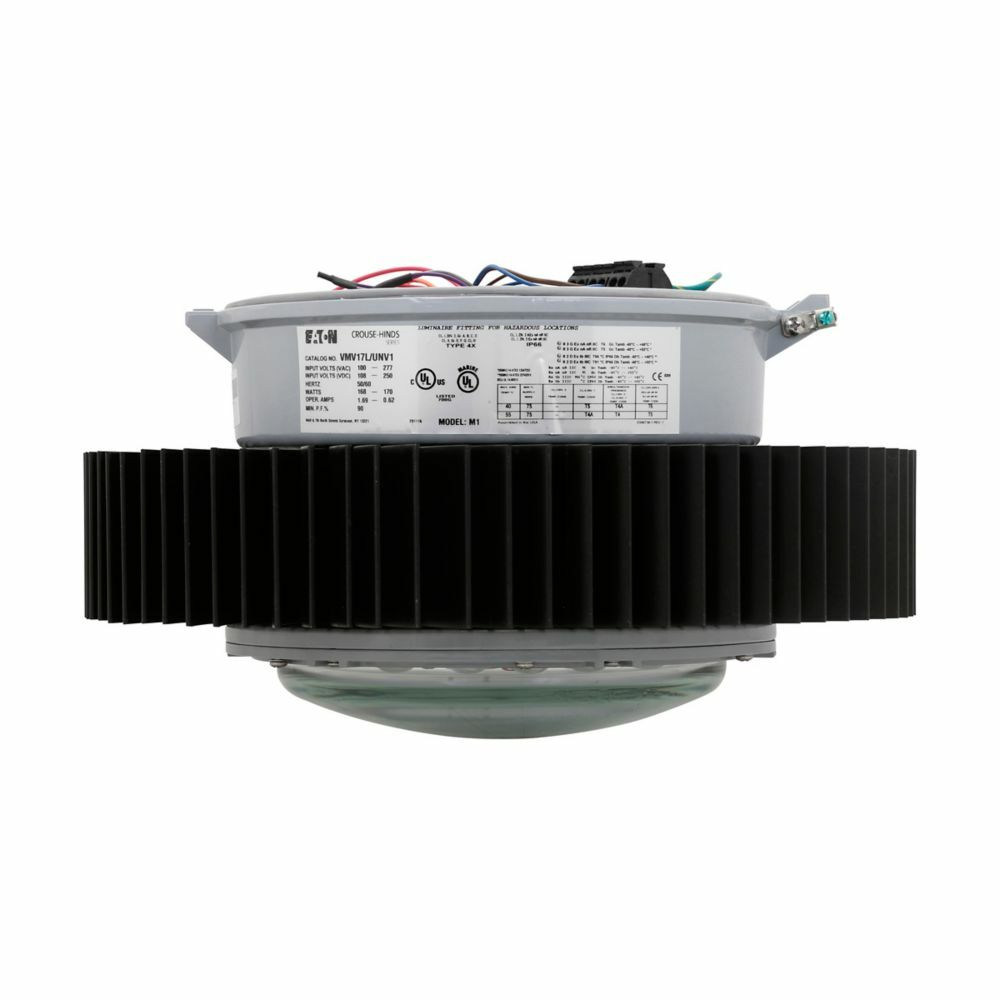 Eaton Crouse-Hinds series Champ Pro PVML LED fixture, Cool white, 400W HID equivalent, No guard, Glass lens, 13000 lumens, 125 lm/W, Die cast aluminum, No mounting module, Type V, 100-277 Vac, 127-250 Vdc, 105W