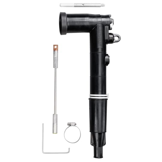 200 Amp, 15kV, Loadbreak Replacement Elbow Connector with Test Point, Cable Insulation Diameter 0.980 inch to 1.180  inch.  Conductor Size AWG Compressed Stranded 4/0 or Solid Compact  250 kcmil or mmSquared 126.67.   Repair Elbow has extended length contact and elbow housing resulting in a net gain of 8-7/8 inches in length.   Includes Elbow Connector Housing,  Long Bi-Metal Compression Lug, Probe Wrench, Probe, Hose Clamp, Crimp Chart, Installation Instructions and Tube of Lubricant.