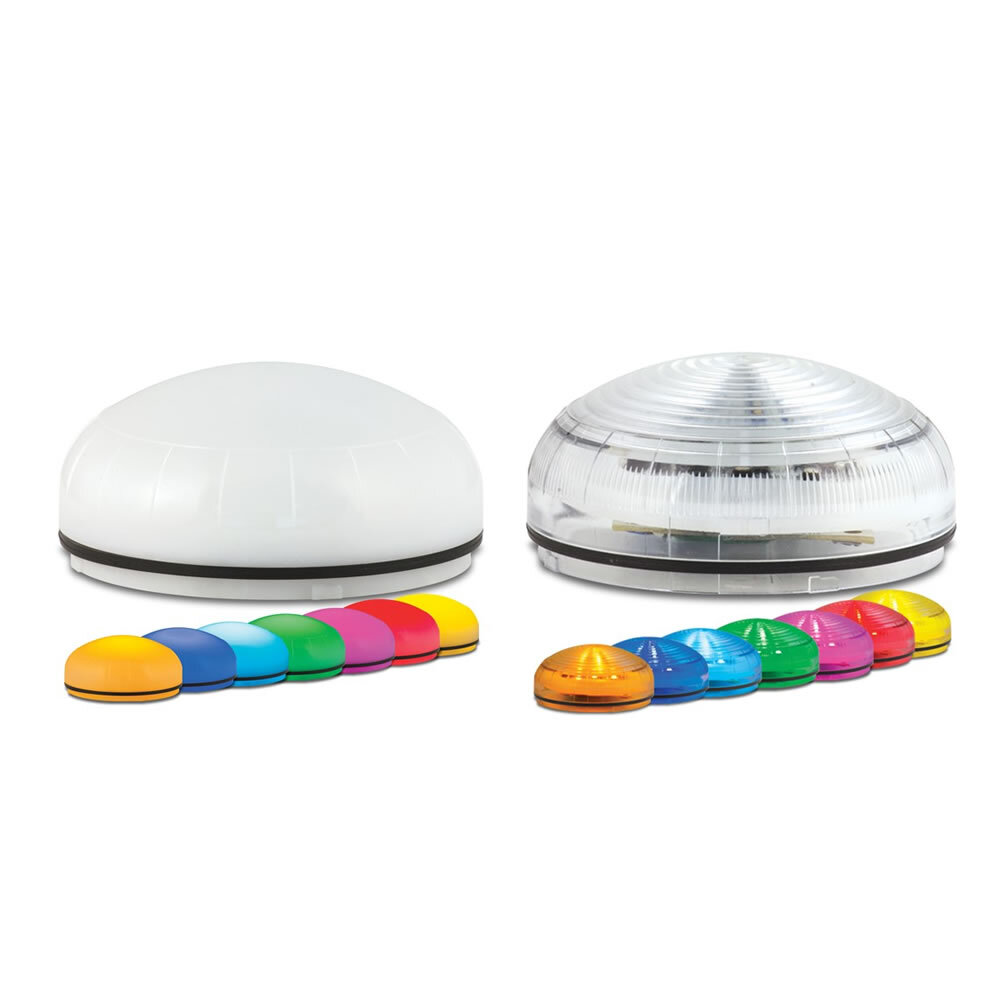 Streamline Modular Multicolor, Multifunctional, Low Profile LED Beacon, Opaque - Compatible with 12-24VAC/DC or 120-240VAC (a). PLC compatible with PNP or NPN connections (a). Choice of eight colors and five flash patterns per channel. 50,000 hour LED. Seven mounting base options. Type 4X, IP66 enclosure. IP69K compliant (b). CE Certified. UL and cUL listed. (a) Voltage and PLC connections are dependent on selected base. (b) IP69K with SLMBS, SLMBD or SLMBP bases and SLM-RR retaining ring.
