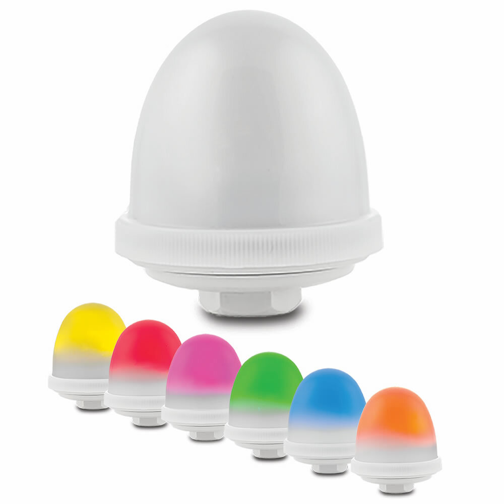 Streamline Low Profile LED Light, 90-240VAC, Multicolor - Available in 12-24VAC/DC and 90-240VAC. Surface, panel or 1/2 NPT pipe mount. Steady light effect. Seven color options in one unit: amber, blue, green, magenta, red, white and yellow. Self-extinguishing polycarbonate housing. Type 4X, IP65 enclosure. CE Certified. UL and cUL Listed.