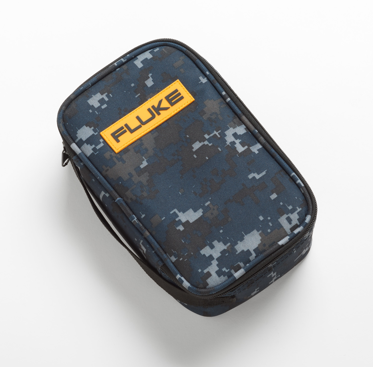 Get the right case for your Fluke tools. The camouflage carrying case is a durable, zippered carrying case with padding and inside pocket, and high quality polyester exterior. It includes a convenient hand strap and carries most of Fluke's popular digital multimeters, clamp meters, insulation testers, and more. It is available in a trendy Blue Digital camouflage design with a one year warranty.  Dimensions are 8.75" x 5.5" x 2.5".