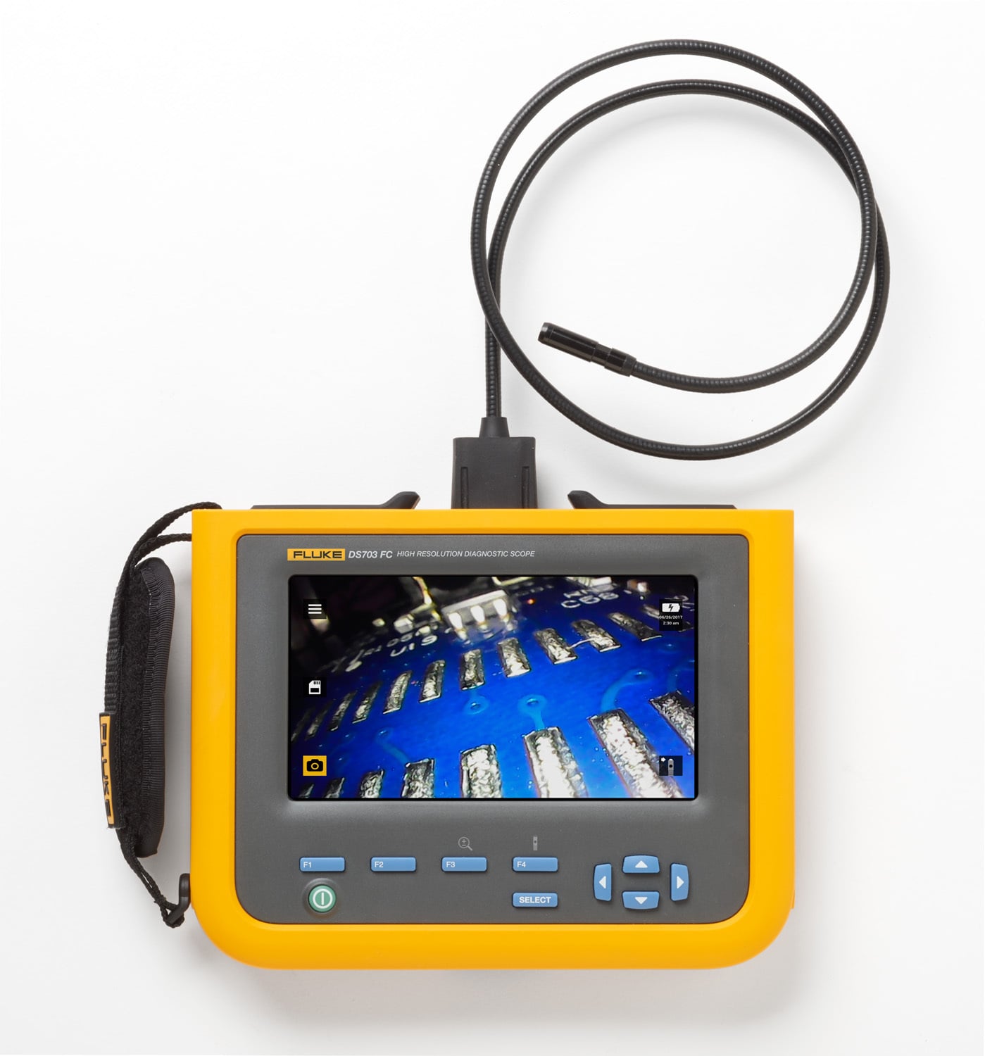 Rugged, high-definition industrial  1280 x 720 resolution videoscope with wifi capability. 7 capacitive touch screen for accurate diagnostics in difficult to reach spaces. 720p video recording inspection camera. Up is Up technology rotates the display screen to allow for appropriate image display, regardless of the orientation of the probe. Save and share images directly from the videoscope using Fluke Connect. Attach images or video to an asset record or work order.