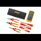 Fluke 87V industrial multimeter + insulated hand tools starter kit (5 insulated screwdrivers and 3 insulated pliers) roll-up tool pouch.