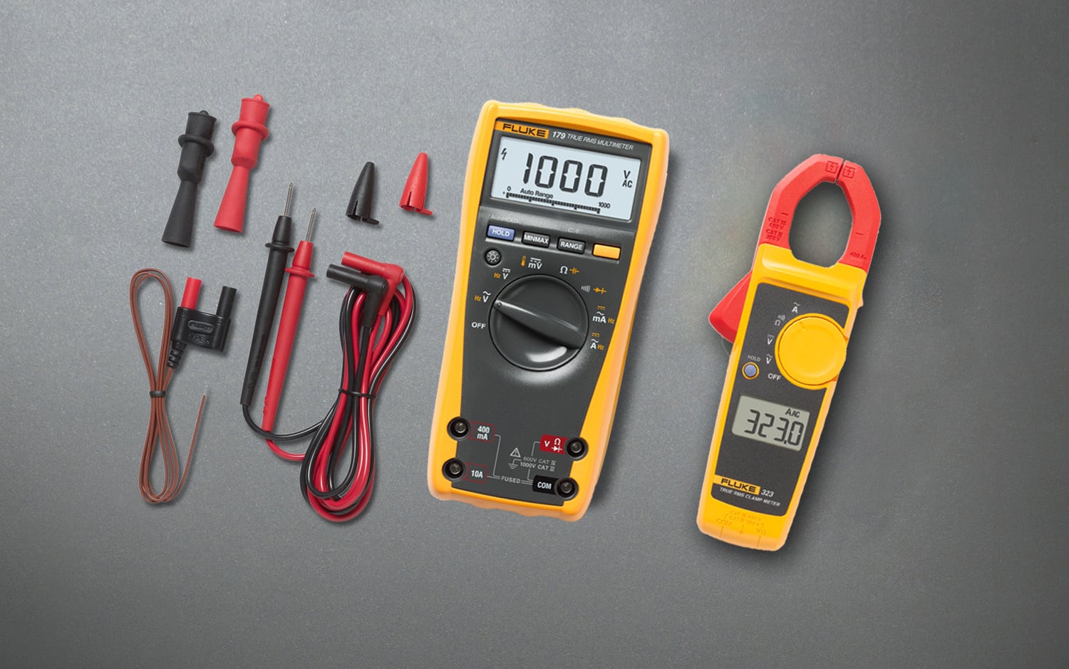 This combo kit is built around the Fluke 179 digital multimeter and 323 clamp, two of the most trusted industrial test and measurement tools in the world. The kit includes special accessories to make you even more productive on the job and will save over 15percent compared with the individually priced items. Plus, you'll be working with the most trusted tools in the world. True-RMS accuracy with manual and automatic ranging, Display Hold, Auto Hold, and Min/Max-Average recording give you the results you need. Backlit digital display, analog bar graph, and intuitive design make this meter intuitive to use in the most demanding conditions. Safety rated CAT III 1000 V, CAT IV 600 V meter to get you home safely from the job.