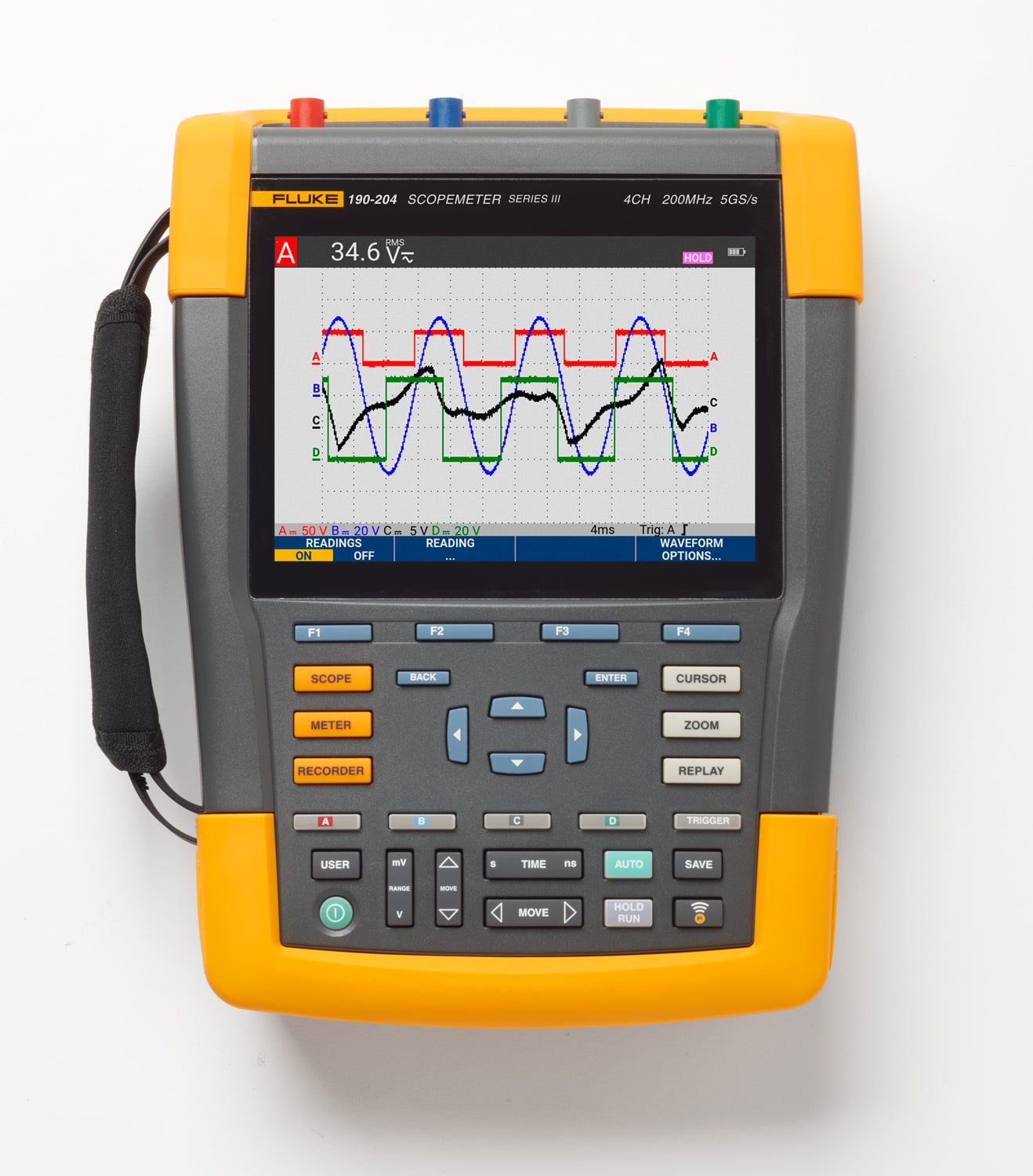 The Fluke ScopeMeter 190-204-III-S combine the highest safety ratings and rugged portability with the high performance of a 4-channel oscilloscope. Designed for plant maintenance engineers and technicians, these tough ScopeMeter test tools go into harsh, dirty, and hazardous industrial conditions to test everything from micro-electronics to power electronics applications. The 190-204-III includes a multimeter, TrendPlot and ScopeRecord roll paperless recorder modes and hands free operation.