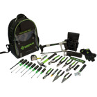 All-inclusive tool kit designed with the professional in mind.  Kit Includes: Professional Tool Backpack (0158-26), 9" Side Cutting Pliers - Molded Grip (0151-09M), 8" Diagonal Pliers - Molded Grip (0251-08M), 8" Long Nose Pliers - Molded Grip (0351-08M), 10" Pump Pliers - Molded Grip (0451-10M), Pro Stainless Wire Stripper - 10-18 AWG (1955-SS), Non-Metallic Cable Ripper (0252-11), Stainless Stripping/Crimping Combo Tool (1927-SS), Cable Cutter (727M), Utility-Folding Knife (0652-22), Flat-Key Screwdriver 1/4X4" (0153-11C), Flat-Key Screwdriver 5/16X6" (0153-15C), Flat-Cab Screwdriver 3/16X6" (0153-22C), Flat-Cab Screwdriver 1/4X6" (0153-26C), Phillips Screwdriver #1X3" (0153-31C), Phillips Screwdriver #2X4" (0153-33C), Screw-Holding Driver 3/16X6" (0453-14C), 3" Awl - Steel Cap (9753-12C), 10" Adjustable Wrench - Dipped Grip (0154-10D), 9-Piece Folding Hex-Key Set (0254-11), 25' Power Return Rule (0155-25A), Torpedo Level (L107), 18 oz  Electricians  Hammer (0156-11), 8-Pocket Leather Pouch (0258-11), Tradesman XL Gloves (0358-14XL), 2" Leather Belt (9858-11), Non-Contact Voltage Detector (GT-12A), 12" Hacksaw (333A).