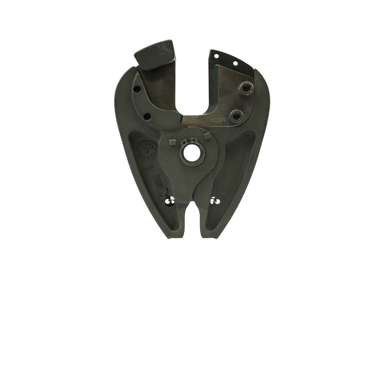 CSR Cutter Jaw with patented locking pin enables easy jaw installation.  Provides multi-functionality on a single tool.  Interchangeable jaws reduce number of tools required for a job.  Compatible with X and L Series Gator Tools.  Patented quarter turn locking pin for easy jaw installation and removal.  Maneuverability and reduced weight provide improved working posture.  Open-mouth jaw and single trigger eliminates need for two-handed operation.  Up to 600 kcmil Cu/Al