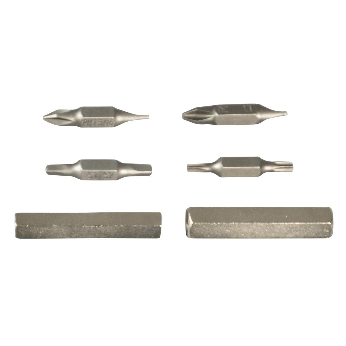 Replacement bits for 11-in-1 Multi-Tool (Cat# 0153-47C).  Bits stored inside the shank are quickly and easily interchanged.  High-grade, rust resistant,chrome-plated finish