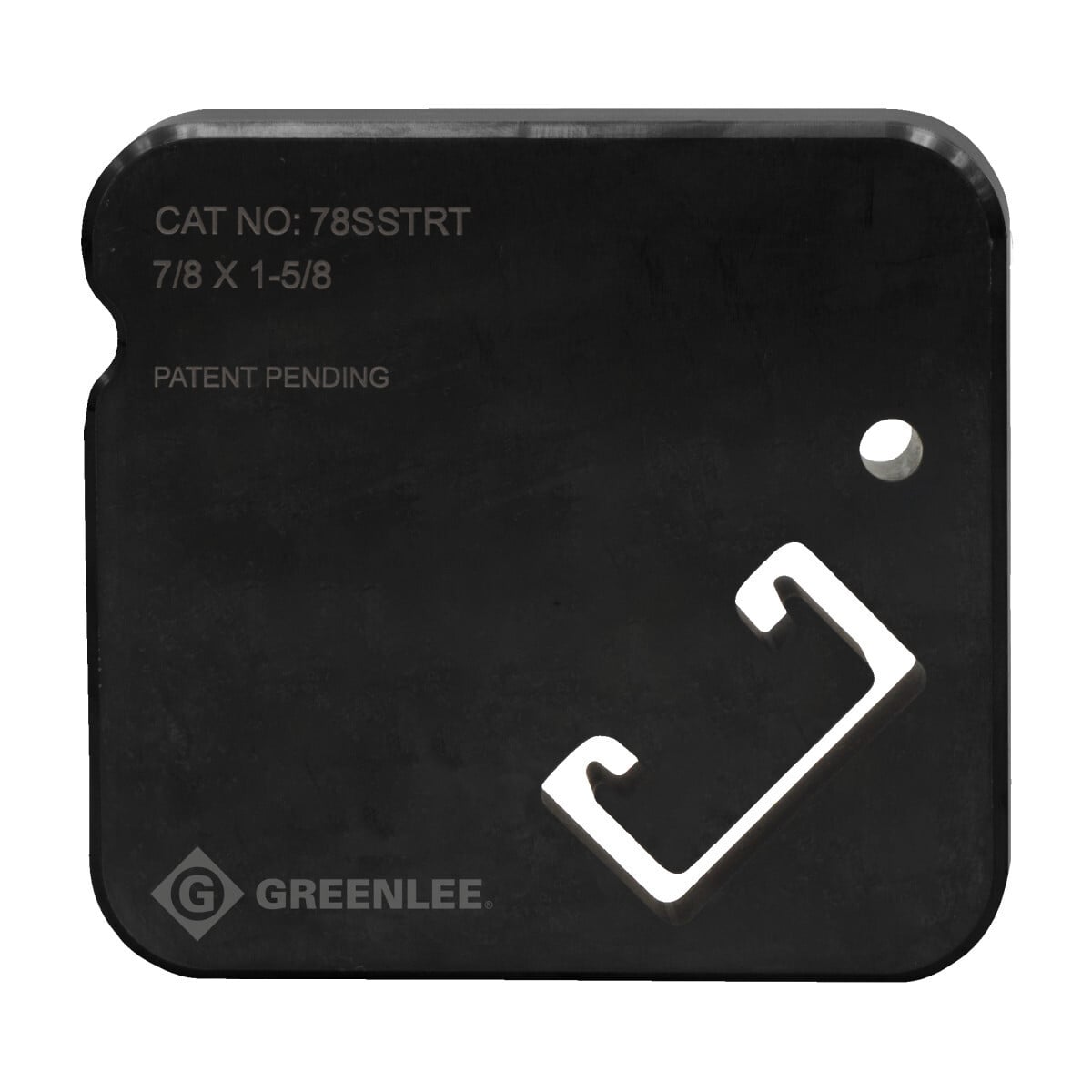 Strong steel dies produce burr-free precise cuts with Greenlee Shear 30T. Die grooves ensure dies are inserted correctly every time. Quick Die Change system easily swaps out dies with no tools or loose parts. Dies are automatically retracted after each cut for repeated use. Laser-marked with catalog numbers and sizes for quick identification.  7/8" x 1-5/8" Strut.