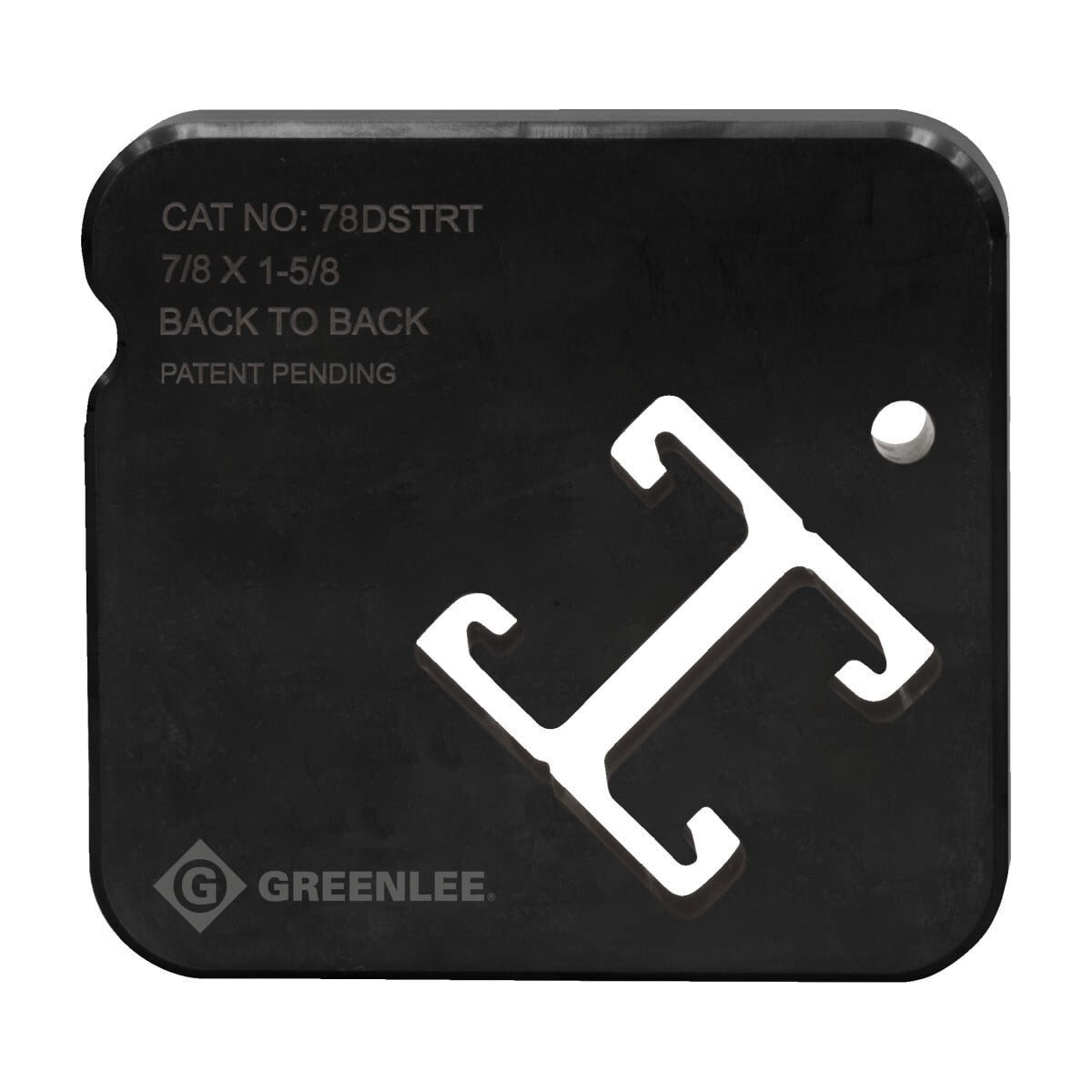 Strong steel dies produce burr-free precise cuts with Greenlee Shear 30T. Die grooves ensure dies are inserted correctly every time. Quick Die Change system easily swaps out dies with no tools or loose parts. Dies are automatically retracted after each cut for repeated use. Laser-marked with catalog numbers and sizes for quick identification.  7/8" x 1-5/8" back to back Strut.