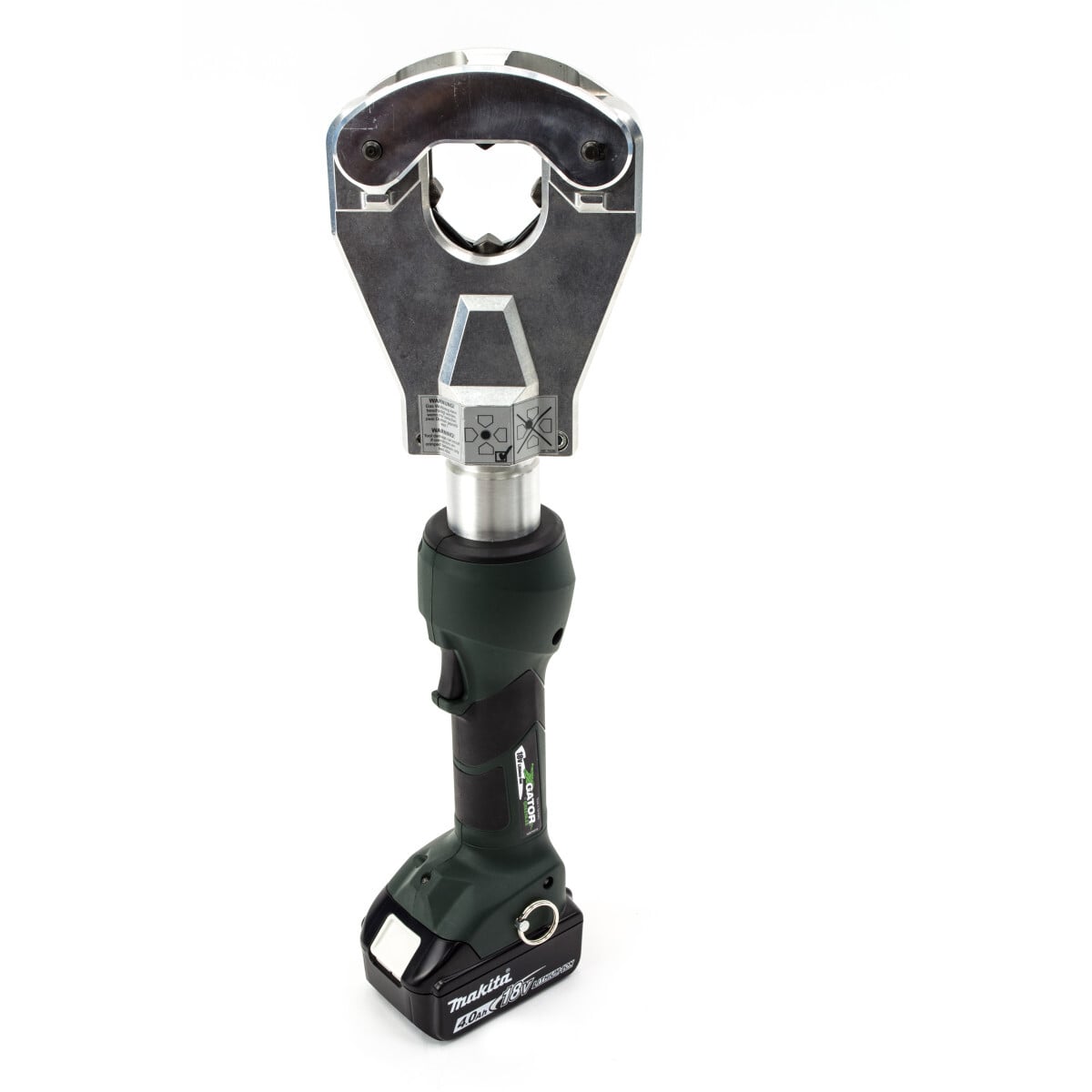 6 ton quad point flip top inline crimper with 120 V charger.  LED display screen communicating system pressure and battery levels as well as tool diagnostics with real-time tool feedback.  Bluetooth Communication - Connect with i-Press App to track tool performance.  In line tool style is light weight and very easy to control.  One trigger controls all tool functions.  Cutting head rotates 360 deg.  Tools automatically retract when the crimping cycle is complete.  Equipped with Double Tap activation profile.  Over-molded tacky grip areas make gripping the tool easier and more comfortable.  LED work light illuminates dark work areas.  Greenlee battery-powered crimping tools use die-electric, bio-degradable oil