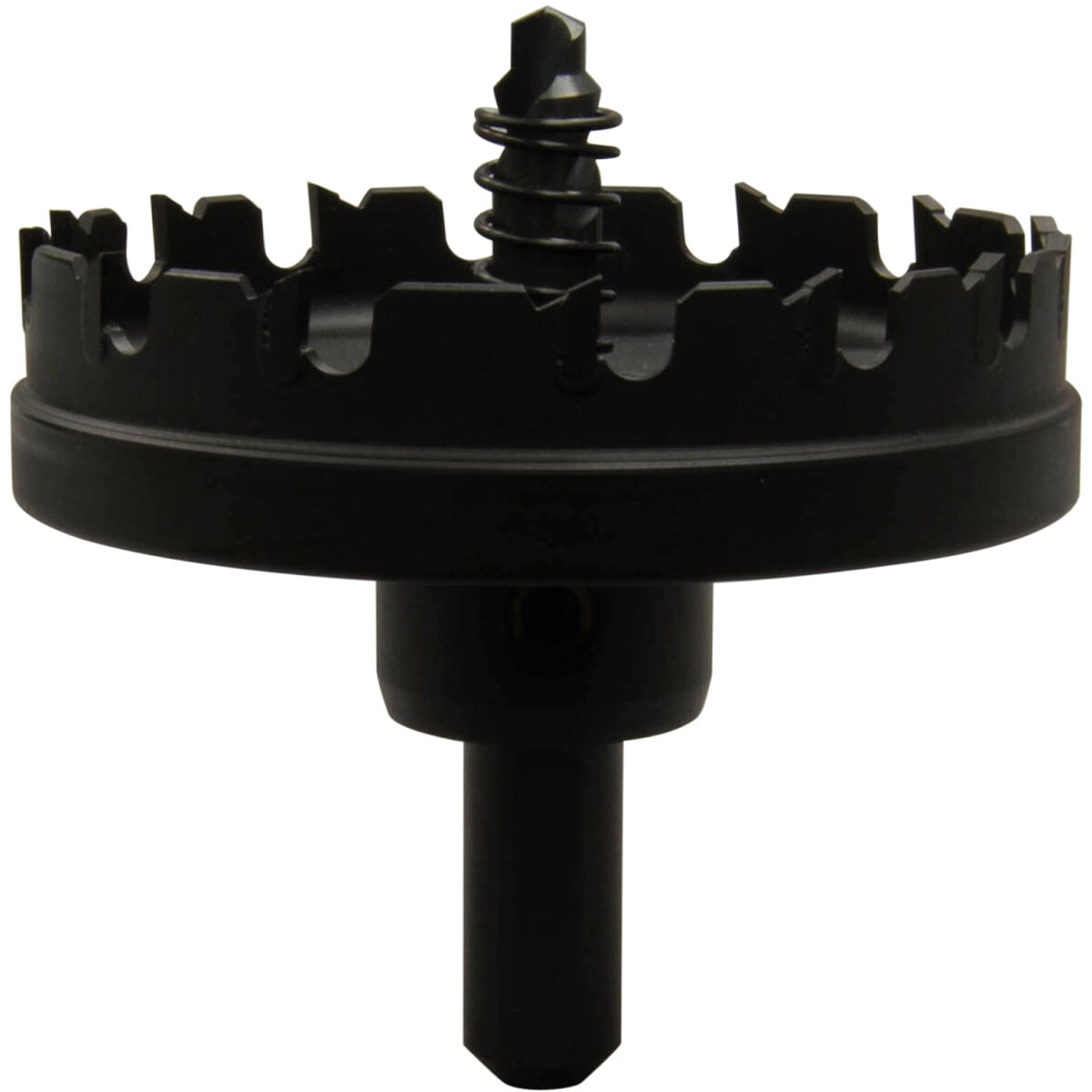 3" Carbide-Tipped Hole Cutter. Switch quickly between cutting head sizes without re-chucking with a simple push and turn connection.  Split-Point Cobalt Steel Pilot Drill with step design for fast, accurate cutting with less force.  Tungsten Carbide Teeth optimized design for fast, easy cutting and maximum life in stainless steel, no oil required.  Flange Stop eliminates over-drilling.  Slug Ejector Spring quick, easy slug removal.  Cuts round, burr-free holes