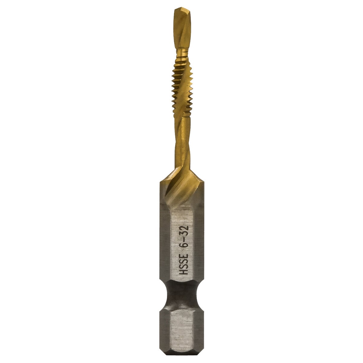 6-32 Split-point tip resists walking and penetrates material faster. Strong, high-speed steel provides superior resistance to heat and abrasion. Titanium Nitride coating ensures that the bits run cooler, drill faster, and last longer. Optimized core for significantly reduced torque on the user and extended tool life. Designed to drill in up to 1/4" thick material. Durable case and quick-change adapter included