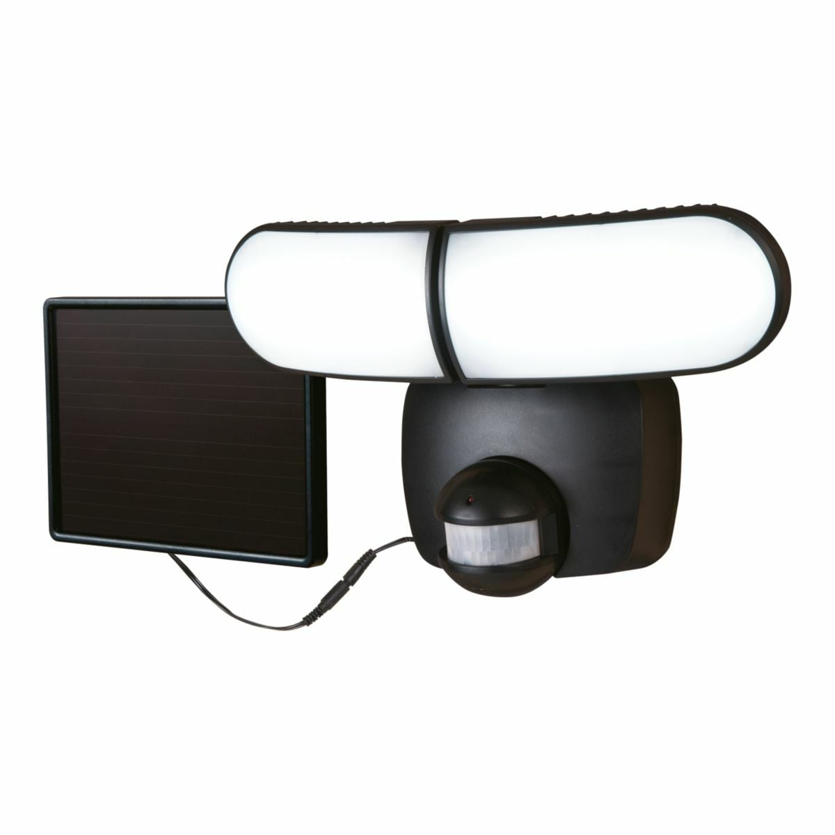 180 Degree Motion Activated Solar Powered LED Twin Head Flood Light, Black