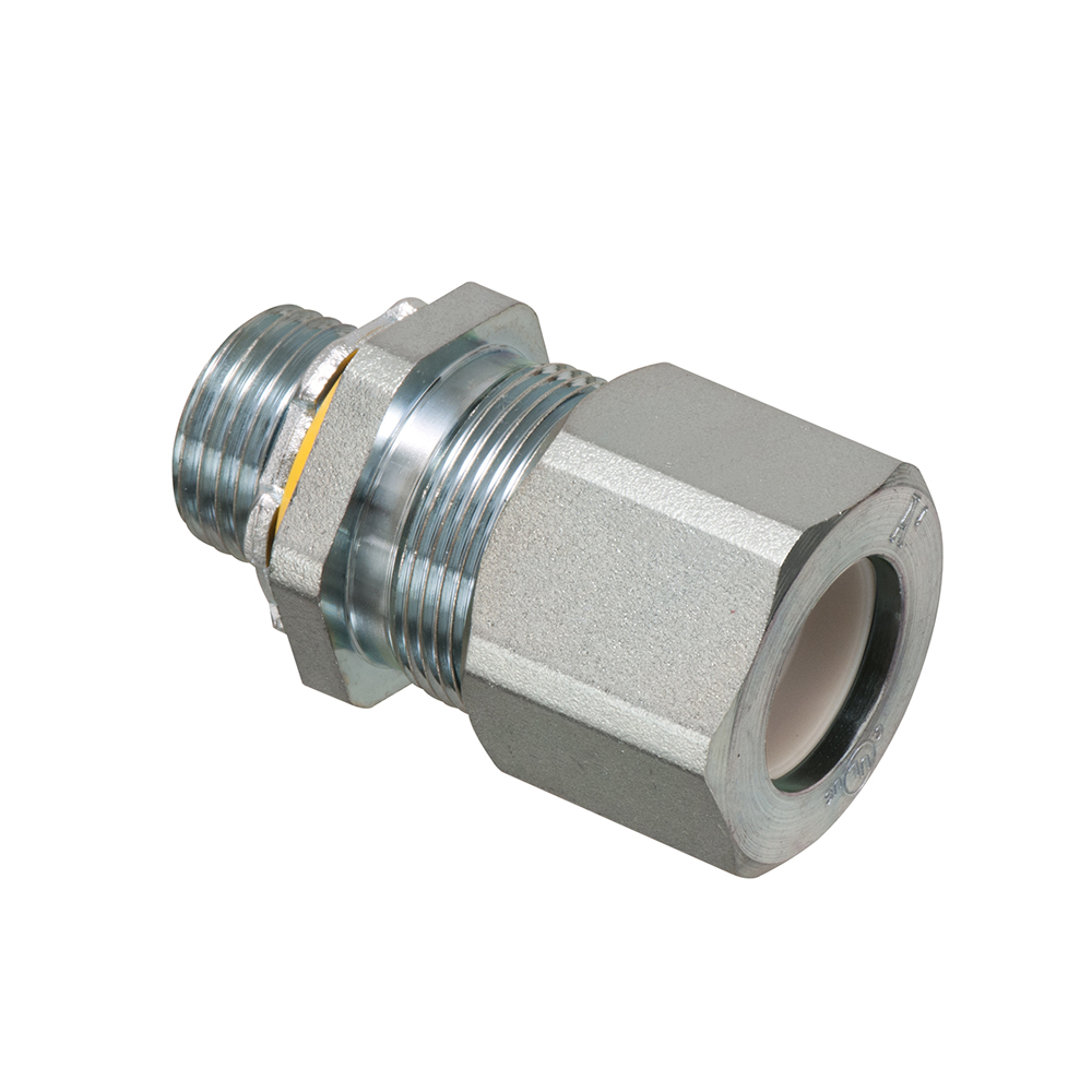 Low-profile zinc plated steel die-cast, liquid-tight, and oil-tight strain relief cord connector furnished with a sealing ring and locknut. Supports 0.385" to 0.600" cord range with a 1/2" trade size.