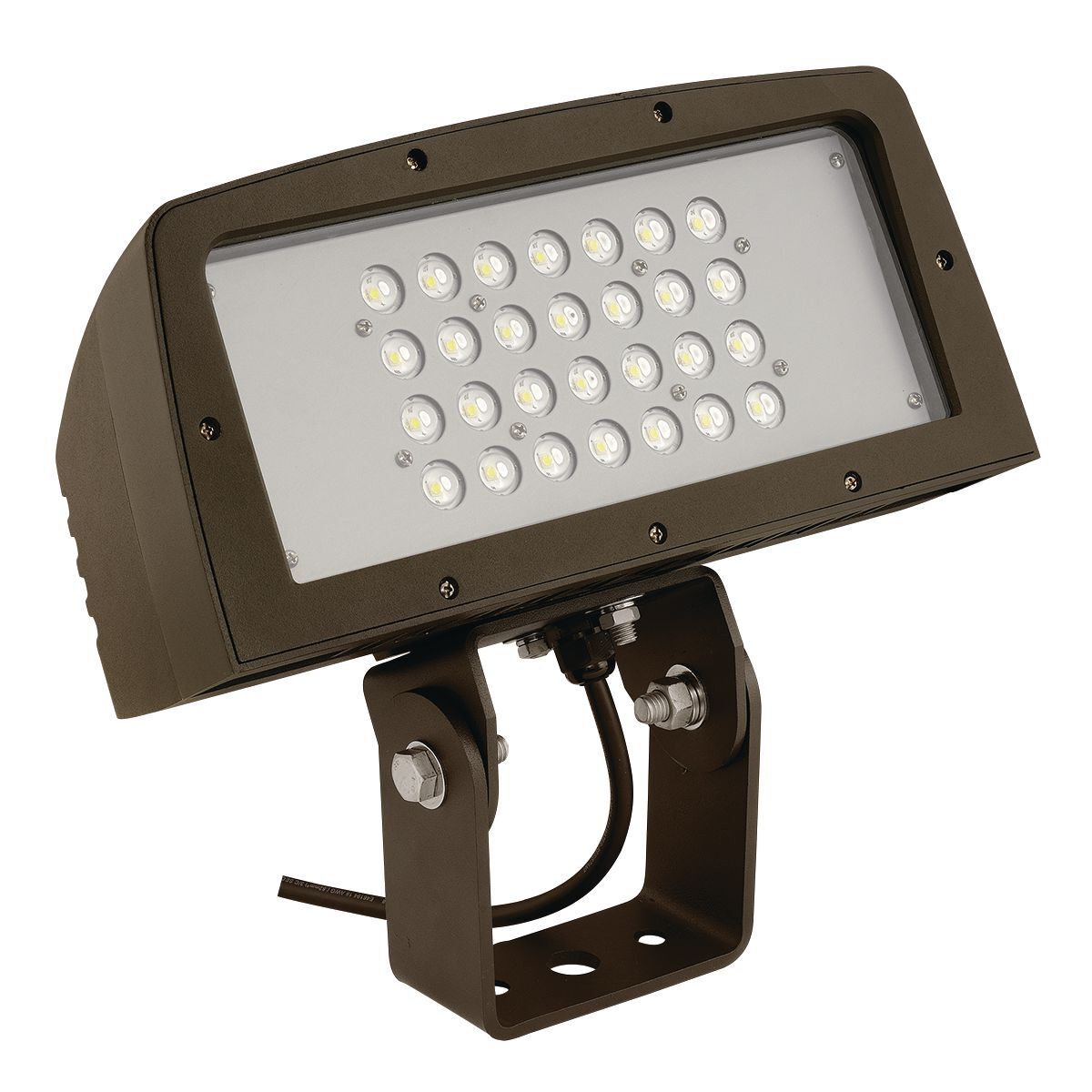FLL LED Large Flood, Mounting Type: Yoke, Light Distribution: NEMA 6x6 (HxV), Wattage: 150 W, Color Temperature: 4000 K, 80 CRI, Light Output: 14665 lm, Voltage Rating: 120-277 VAC, Color: Dark Bronze.