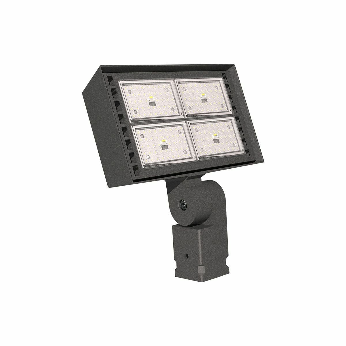 Ratio Flood Size 4, Mounting Type: Trunnion Mount, Wattage: 124 W, Number of LEDs: 176, Color Temperature: 4000 K, Light Distribution: Wide Distribution, Light Output: 14360 lm, Voltage Rating: 120-277 V, Color: Dark Bronze Textured.