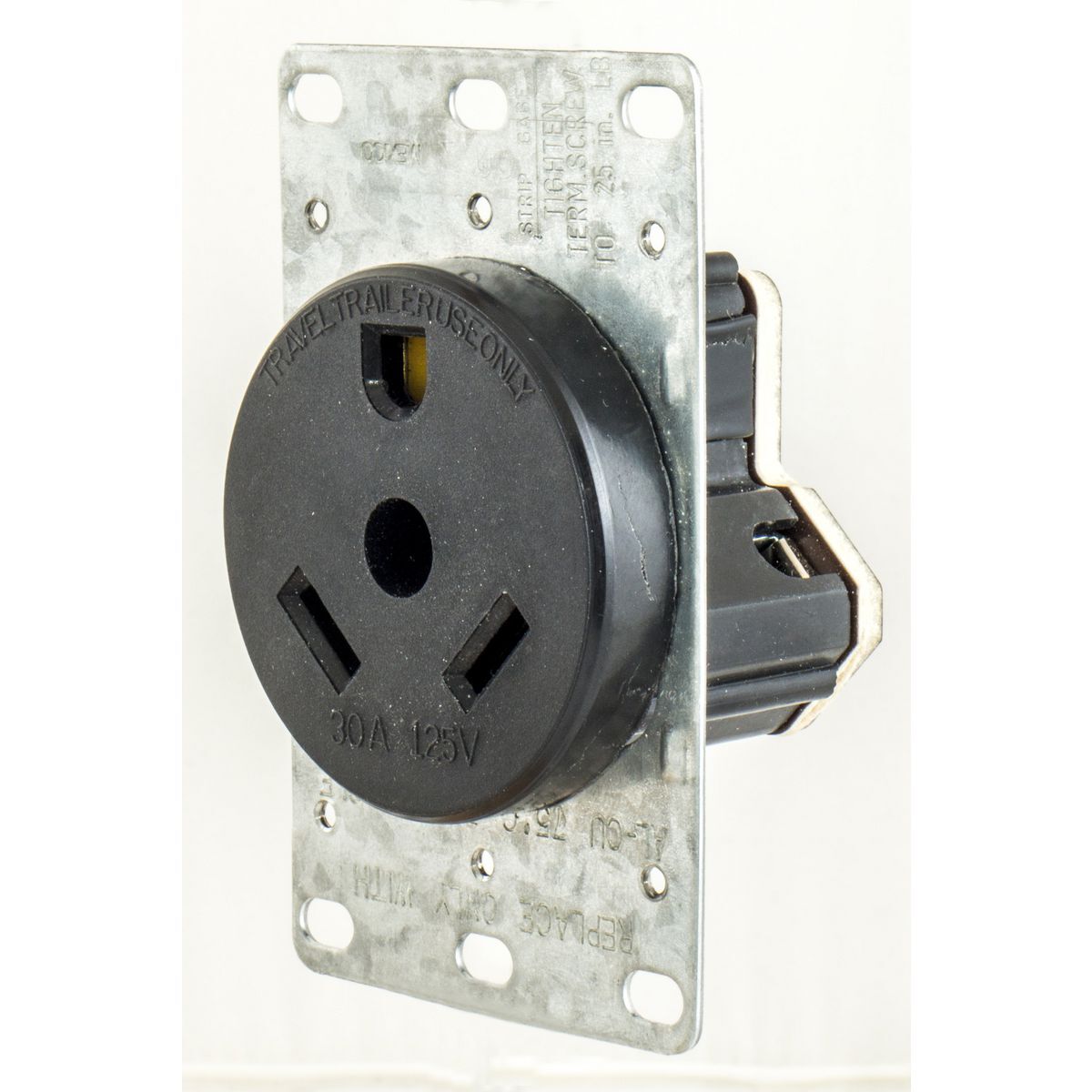 Straight Blade Devices, Receptacles, RTP, Industrial Grade, 2-Pole 3-Wire Grounding, 30A 125V, TT-30R, Black, Single Pack.