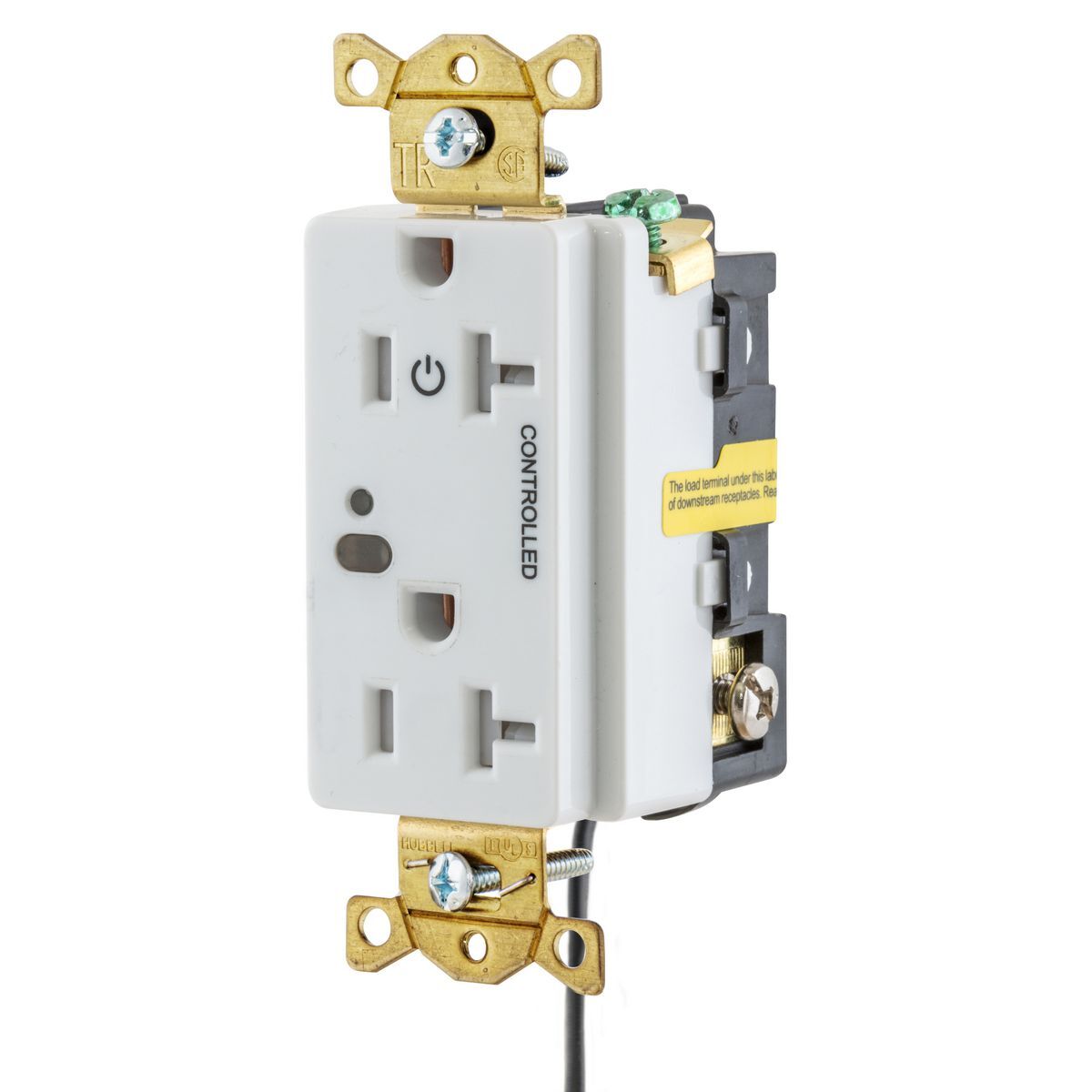 Straight Blade Devices,Wire Switched ,Logic Load Control Receptacles,Split Circuit, Industrial Grade, 2-Pole 3-Wire Grounding, 20A 125V, 5-20R, White