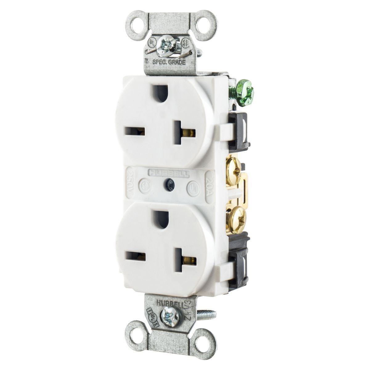 Straight Blade Devices, Receptacles, Duplex, Heavy Duty Grade, 2-Pole 3-Wire Grounding, 20A 250V, 6-20R, White