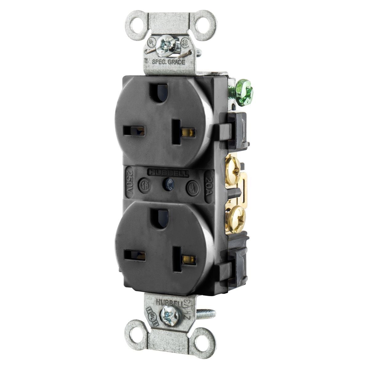Straight Blade Devices, Receptacles, Duplex, Heavy Duty Grade, 2-Pole 3-Wire Grounding, 20A 250V, 6-20R, Black