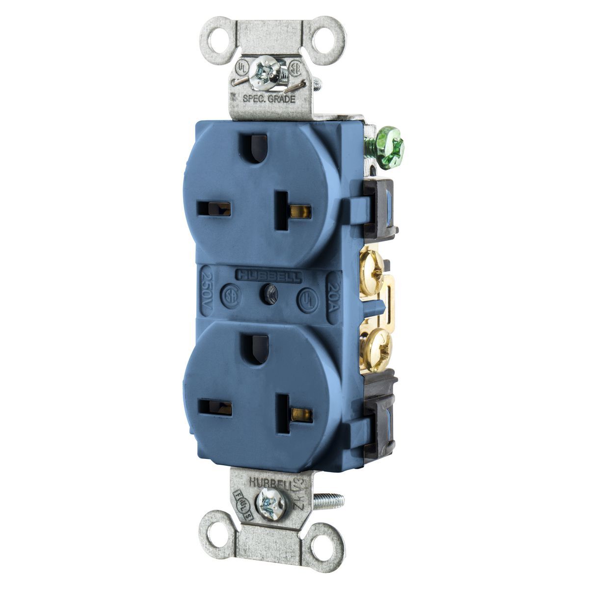 Straight Blade Devices, Receptacles, Duplex, Heavy Duty Grade, 2-Pole 3-Wire Grounding, 20A 250V, 6-20R, Blue