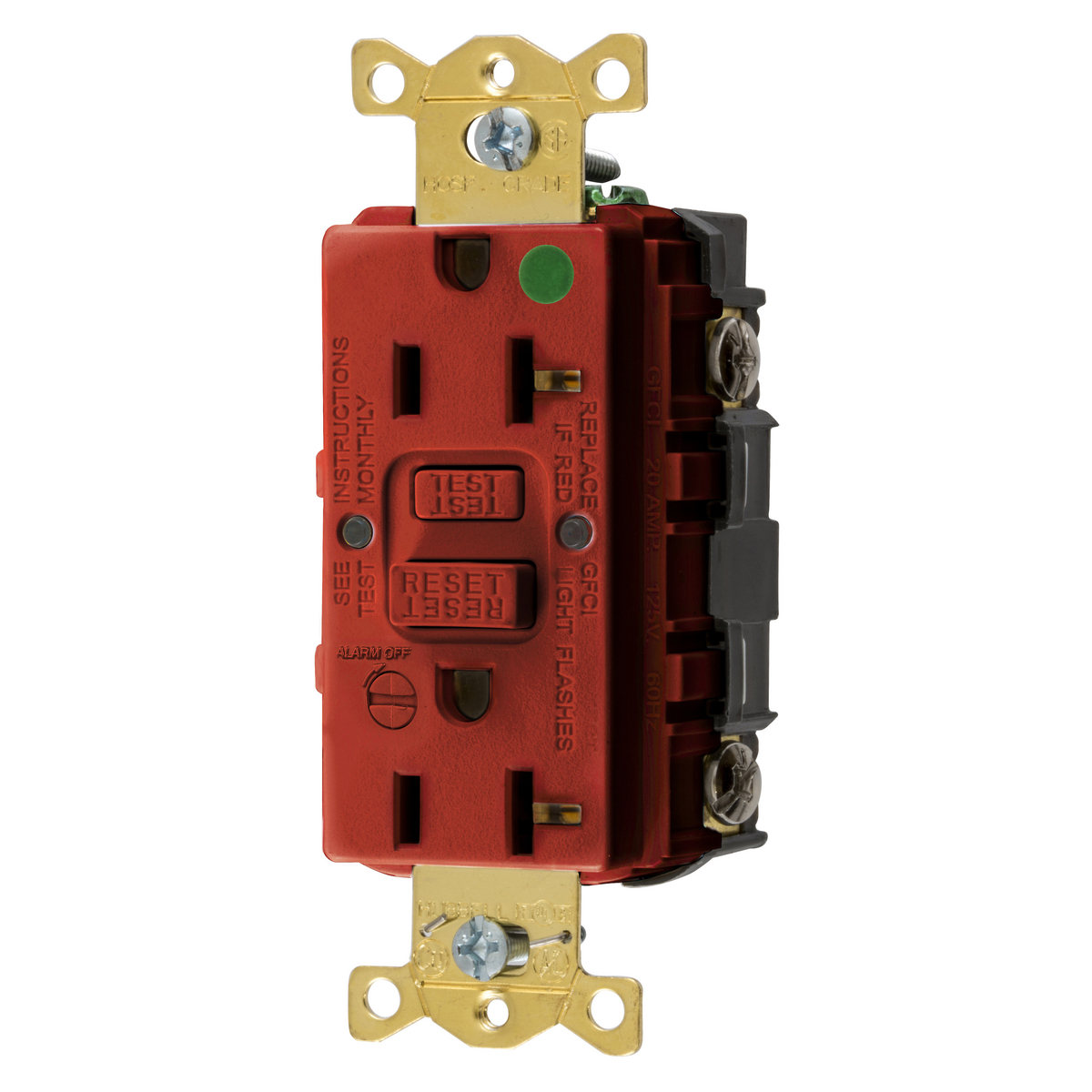 Power Protection Products, GFCI Receptacle, Self Test, Commercial Hospital Grade, 20A 125V, 2-Pole 3- Wire Grounding, 5-20R, With Alarm, Almond