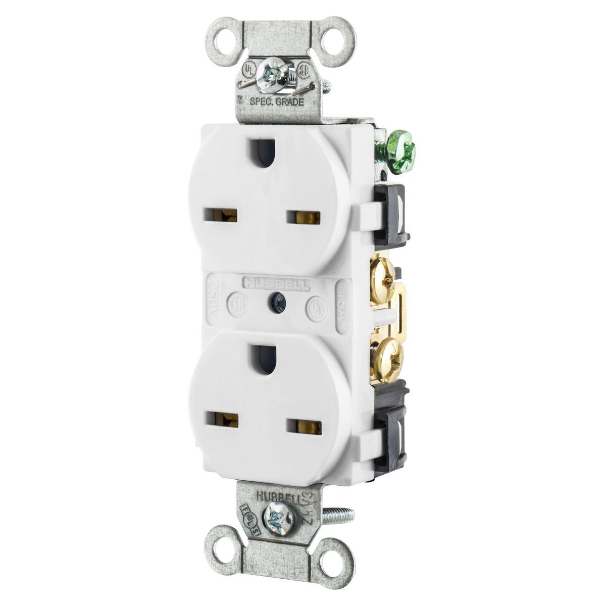 Straight Blade Devices, Receptacles, Duplex, Heavy Duty Grade, 2-Pole 3-Wire Grounding, 15A 250V, 6-15R, White
