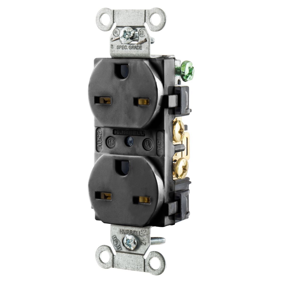 Straight Blade Devices, Receptacles, Duplex, Heavy Duty Grade, 2-Pole 3-Wire Grounding, 15A 250V, 6-15R, Black