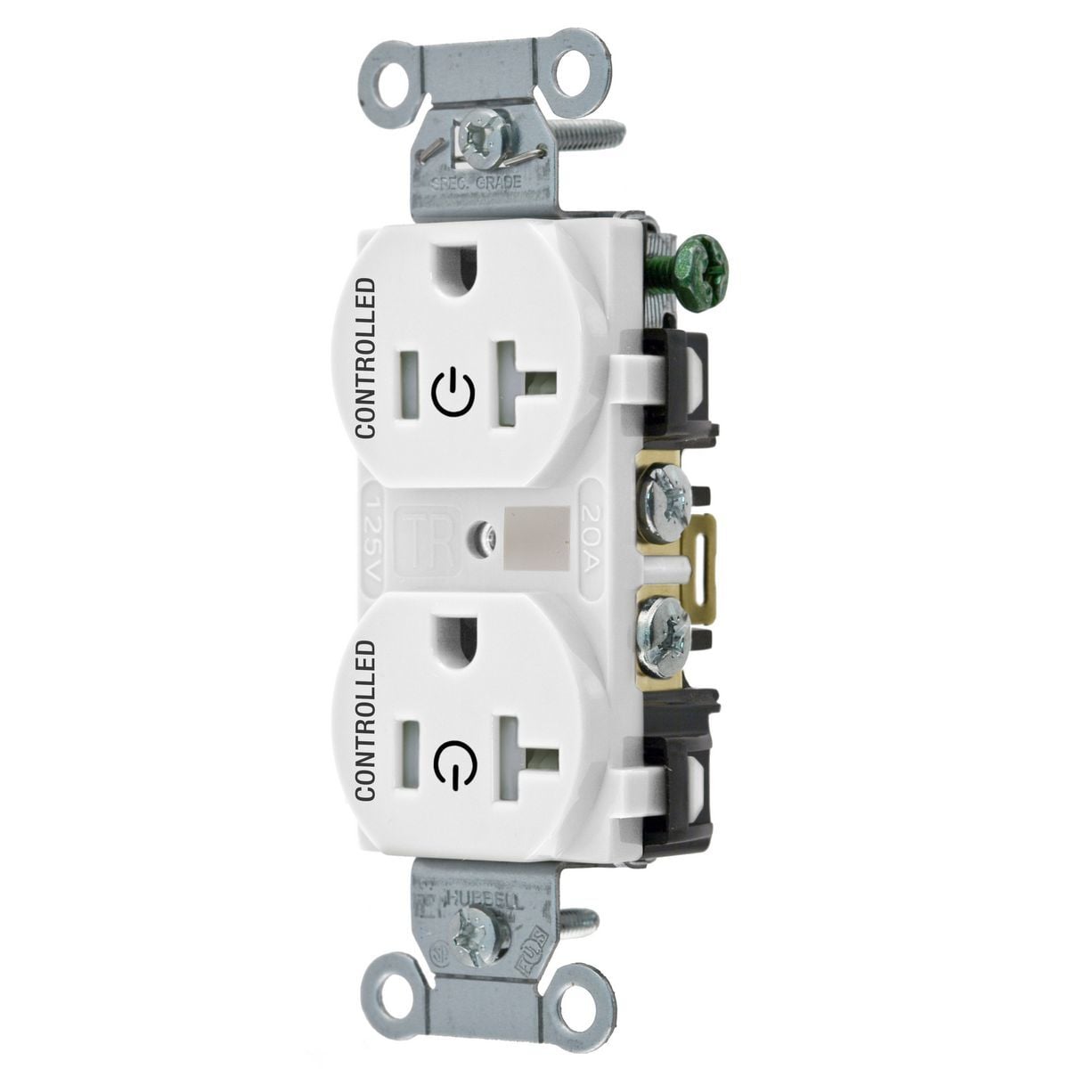 Straight Blade Devices, Receptacles, Duplex, Load Controlled, 20A 125V, 2-Pole 3-Wire Grounding, 5-20R, Back and Side Wired, White