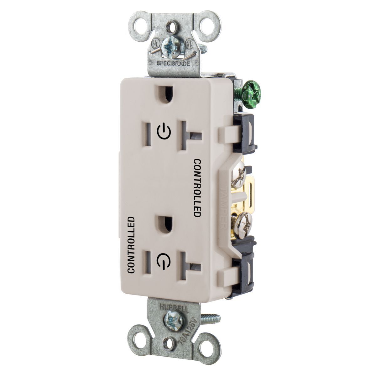 Straight Blade Devices, Tamper Resistant,Receptacles, Decorator Duplex,  Load Controlled, 20A 125V, 2-Pole 3-Wire Grounding, 5-20R, Back and Side Wired, Light Almond