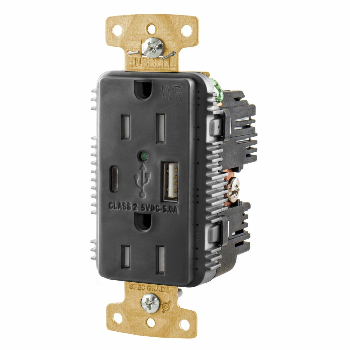 15A/125V Tamper Resistant/Weather Resistant Duplex Receptacle & Type A & C USB Ports, Black