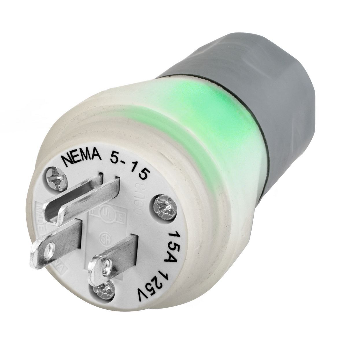 Straight Blade Watertight Clear Plug 15A, 5-15P 125V, Thermoplastic Elastomer