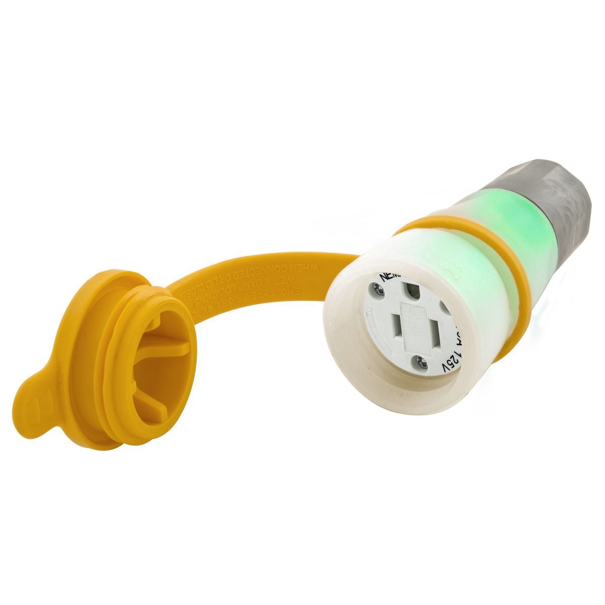 Straight Blade Watertight Clear Connector 15A, 5-15R 125V, Thermoplastic Elastomer