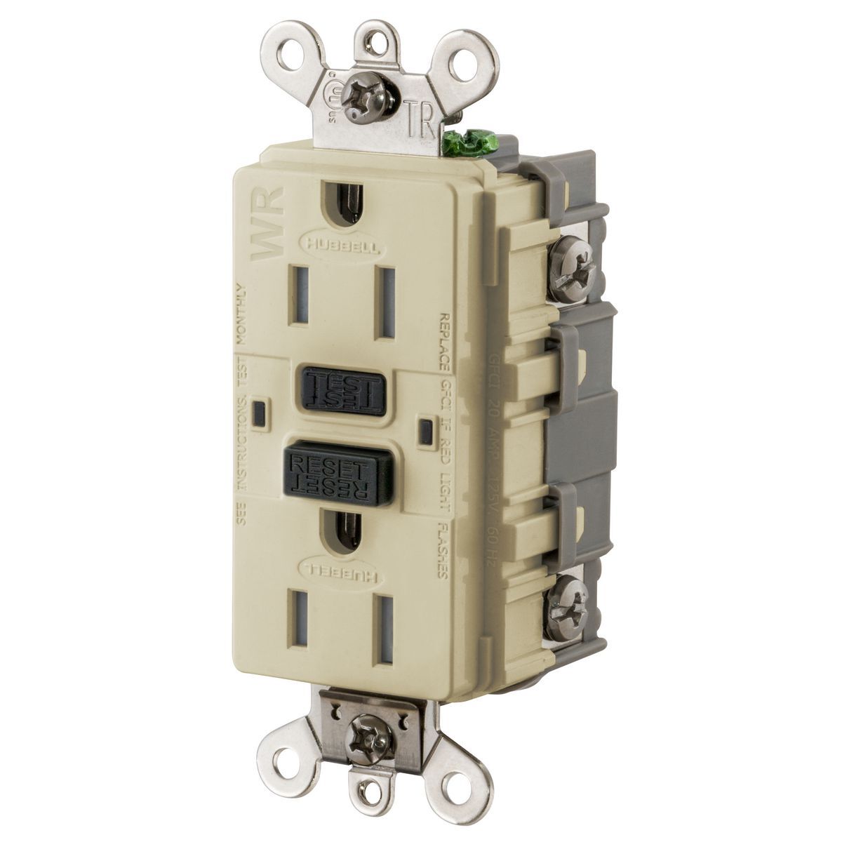15A, 125V Industrial Grade, Tamper-Resistant, Weather-Resistant, Ground Fault Receptacle, Ivory