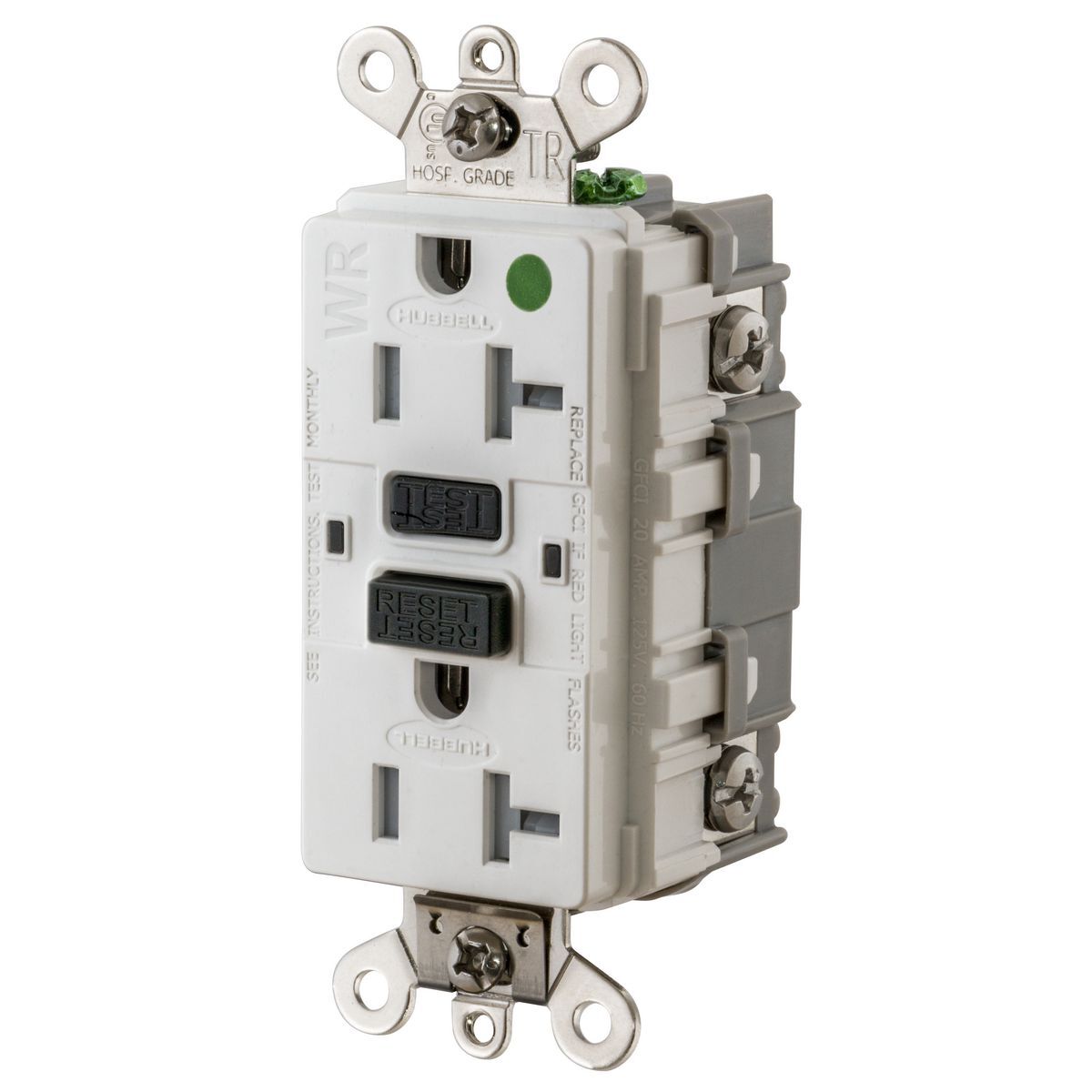 20A, 125V Industrial Hospital Grade, Tamper-Resistant, Weather-Resistant, Ground Fault Receptacle