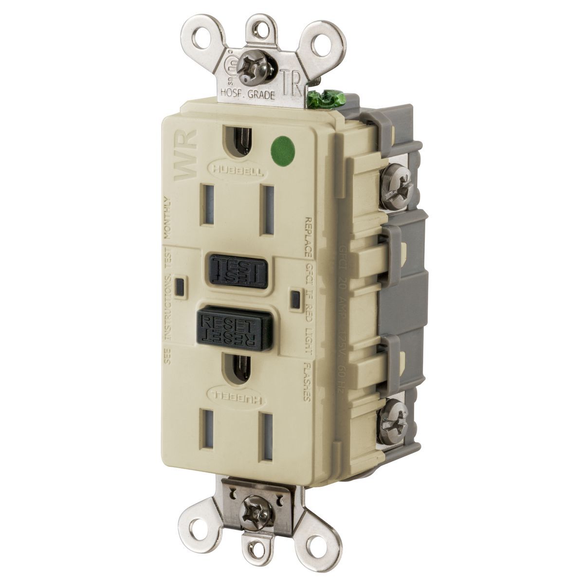 15A, 125V Industrial Hospital Grade, Tamper-Resistant, Weather-Resistant, Ground Fault Receptacle