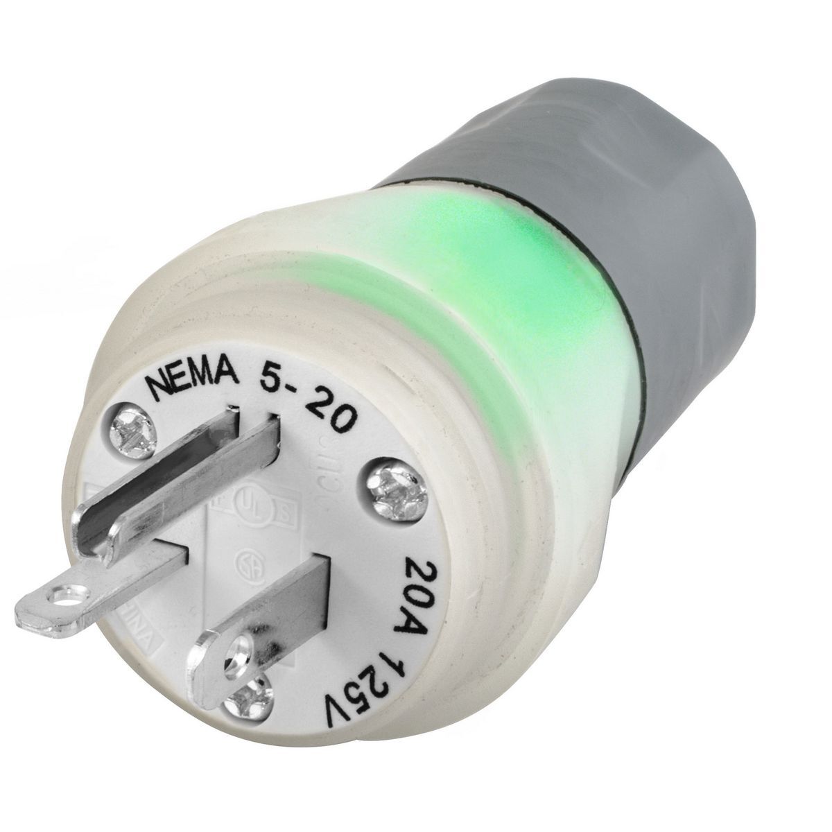 Straight Blade Watertight Clear Plug 20A, 5-20P 125V, Thermoplastic Elastomer