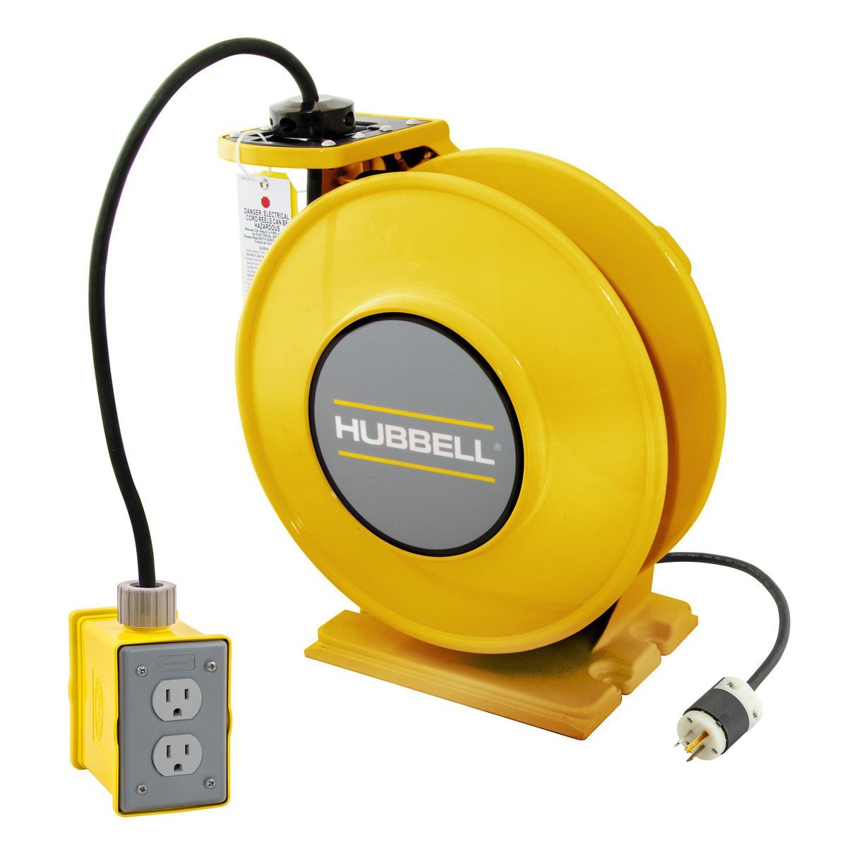 Yellow Industrial Reel with Yellow Portable Outlet Box and (1) 20A Duplex Receptacle, UL Type 1, 45 Ft, #12/3 SJO, 20 A, 125 VAC