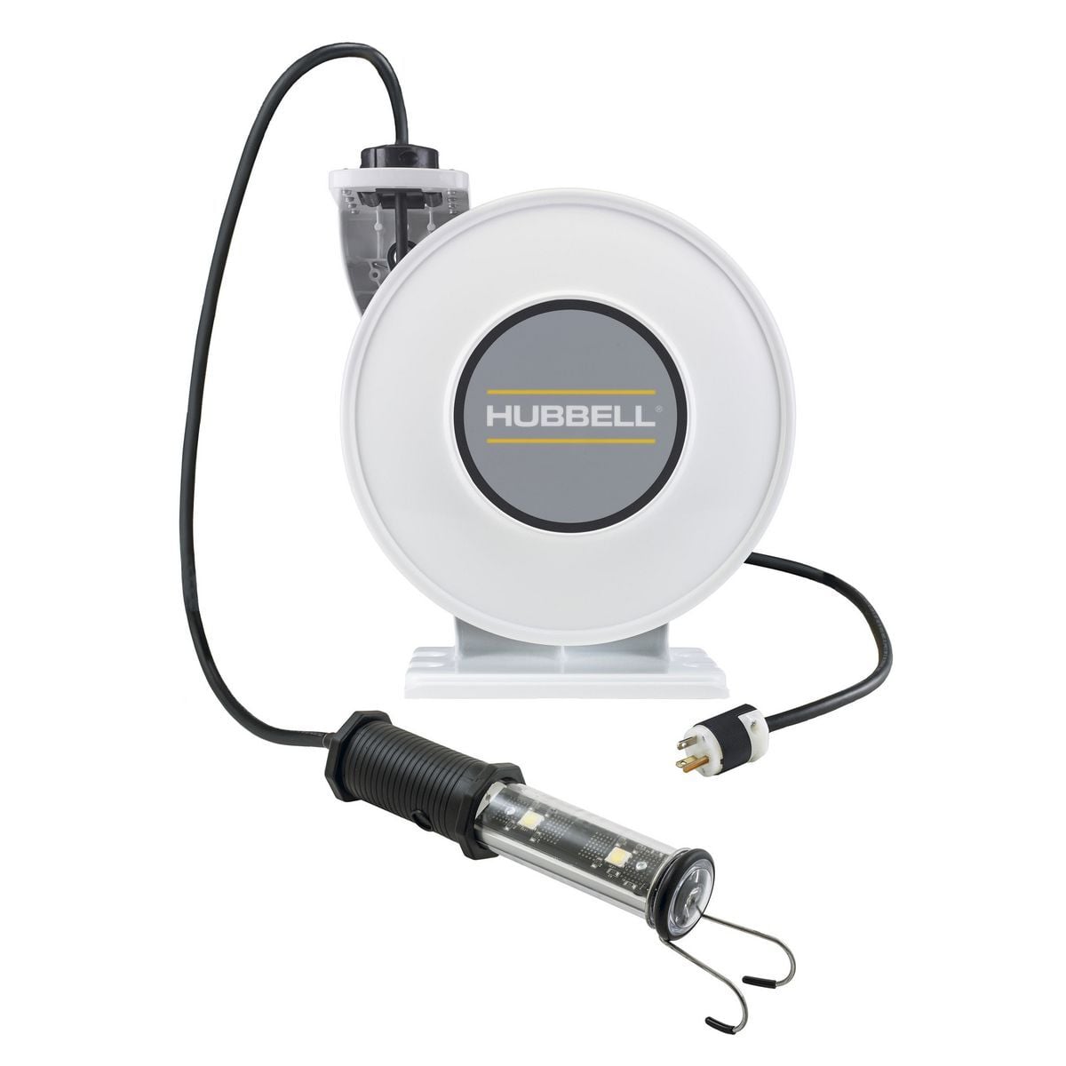 White Industrial Reel with LED Lamp, UL Type 1, 45 Ft, #16/3 SJO, 10 A, 125 VAC