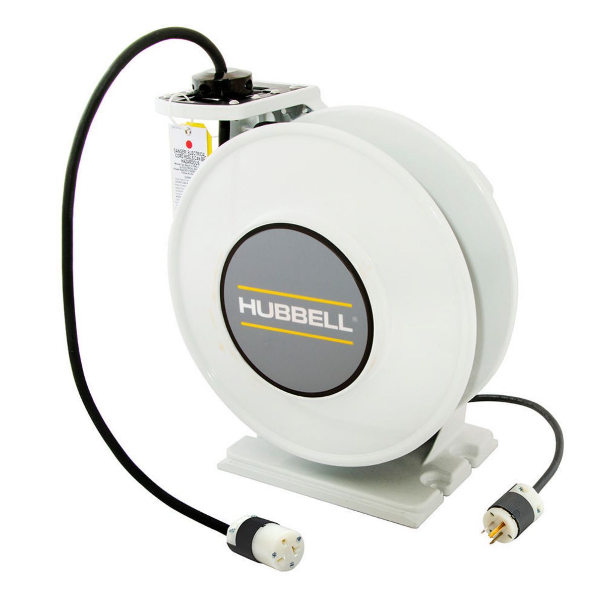 White Industrial Reel with HBL5369C, UL Type 1, 25 Ft, #12/3 SJO, 20 A, 125 VAC