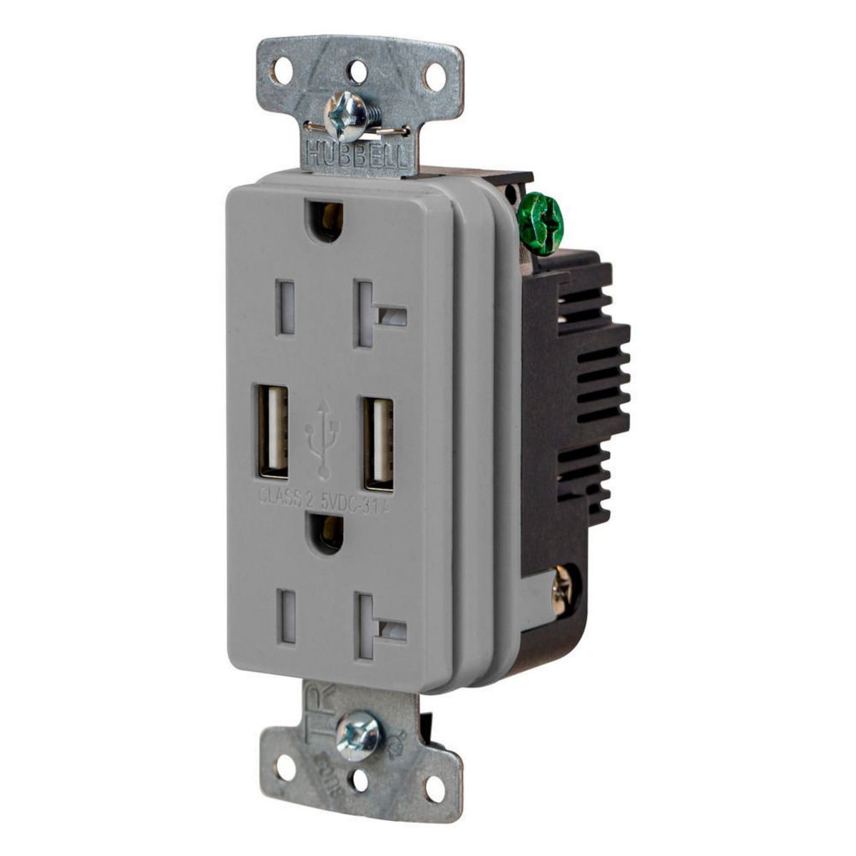 USB Charger Duplex Receptacle, 20A 125V,2-Pole 3-Wire Grounding, 5-20R, 2) 3.1 A USB Ports, Brown