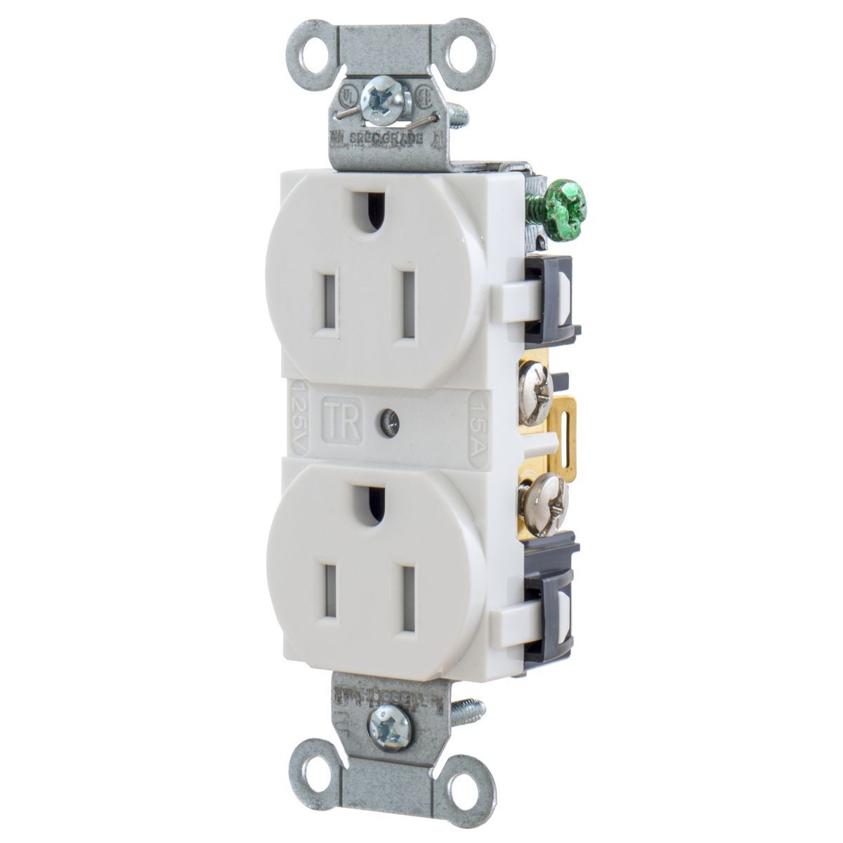 Straight Blade Devices, Tamper Resistant Receptacles, Duplex, Commercial/Industrial Grade, 2-Pole 3-Wire Grounding, 15A 125V, 5-15R, White