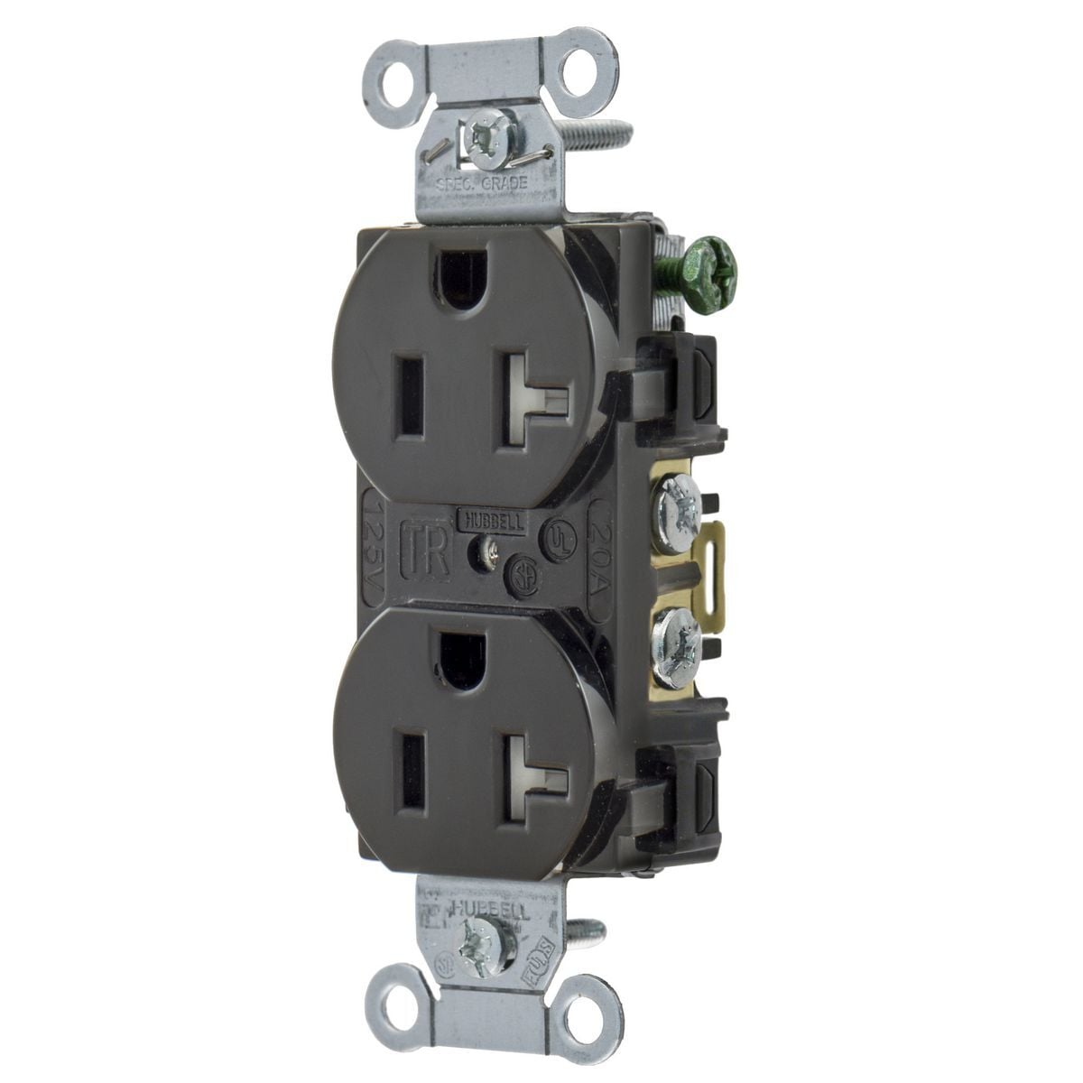 Straight Blade Devices, Tamper Resistant Receptacles, Duplex, Commercial/Industrial Grade, 2-Pole 3-Wire Grounding, 20A 125V, 5-20R, Black