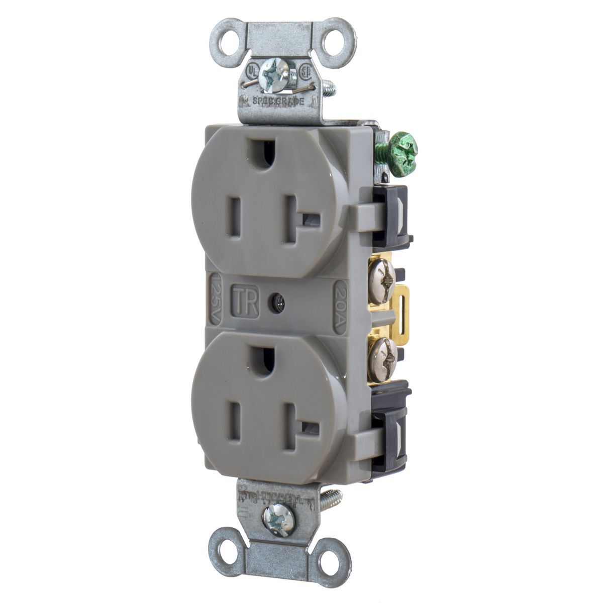 Straight Blade Devices, Tamper Resistant Receptacles, Duplex, Commercial/Industrial Grade, 2-Pole 3-Wire Grounding, 20A 125V, 5-20R, Gray